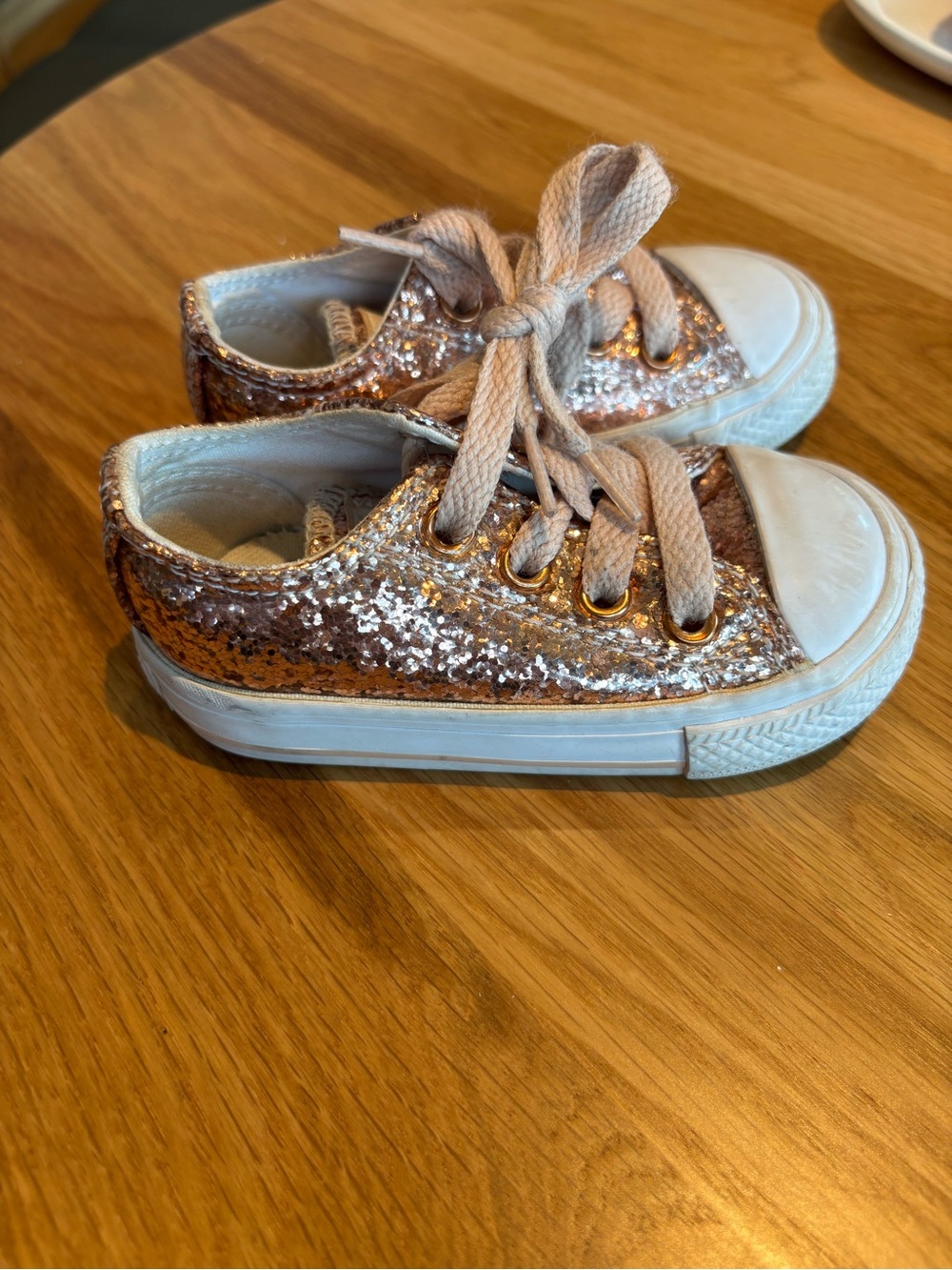 Converse Size 4 Toddler Glitter Lace-Up Sneakers - Rose Gold